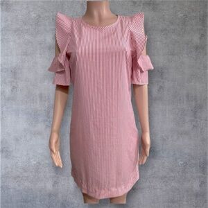 J.McLaughlin NWOT Juliette Pinstripe Cold Shoulder Ruffles Dress size Small